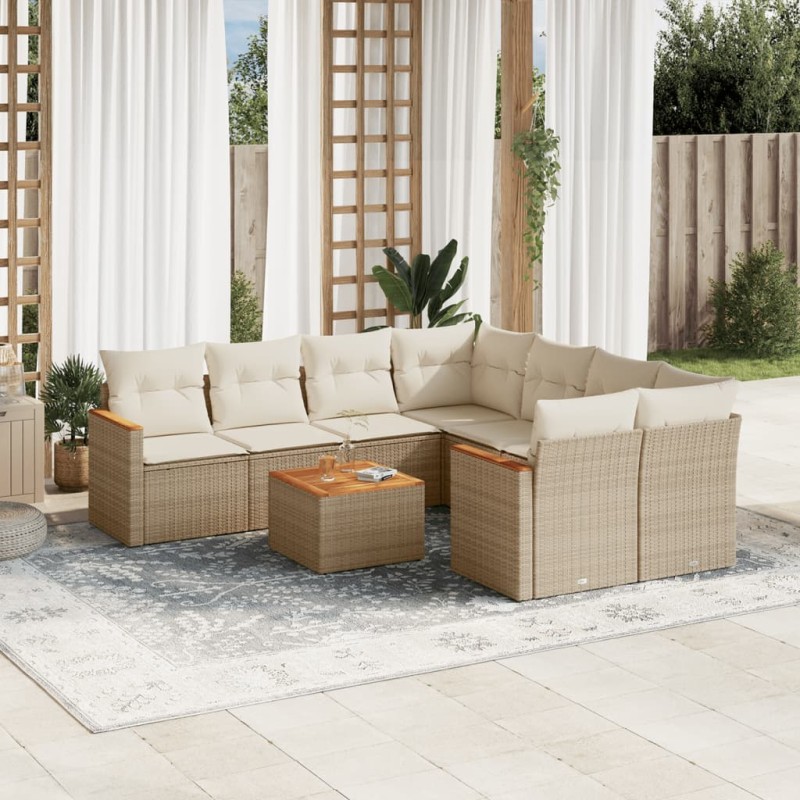 vidaXL Set de sofás de jardín 9 pzas con cojines ratán sintético beige vidaXL Set de sofás de jardín 9 pzas con cojines ratán sintético beige