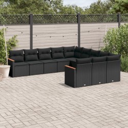 vidaXL Set de sofás de jardín 11 pzas y cojines ratán sintético negro