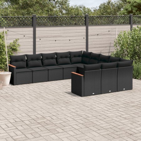 vidaXL Set de sofás de jardín 11 pzas y cojines ratán sintético negro