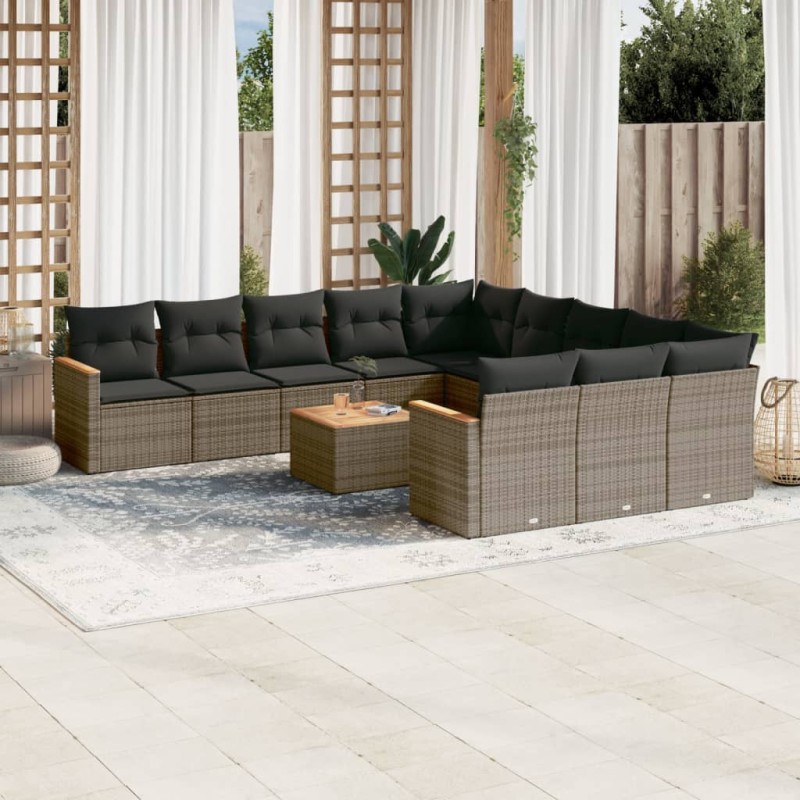 vidaXL Set de sofás de jardín 12 pzas con cojines ratán sintético gris vidaXL Set de sofás de jardín 12 pzas con cojines ratán sintético gris