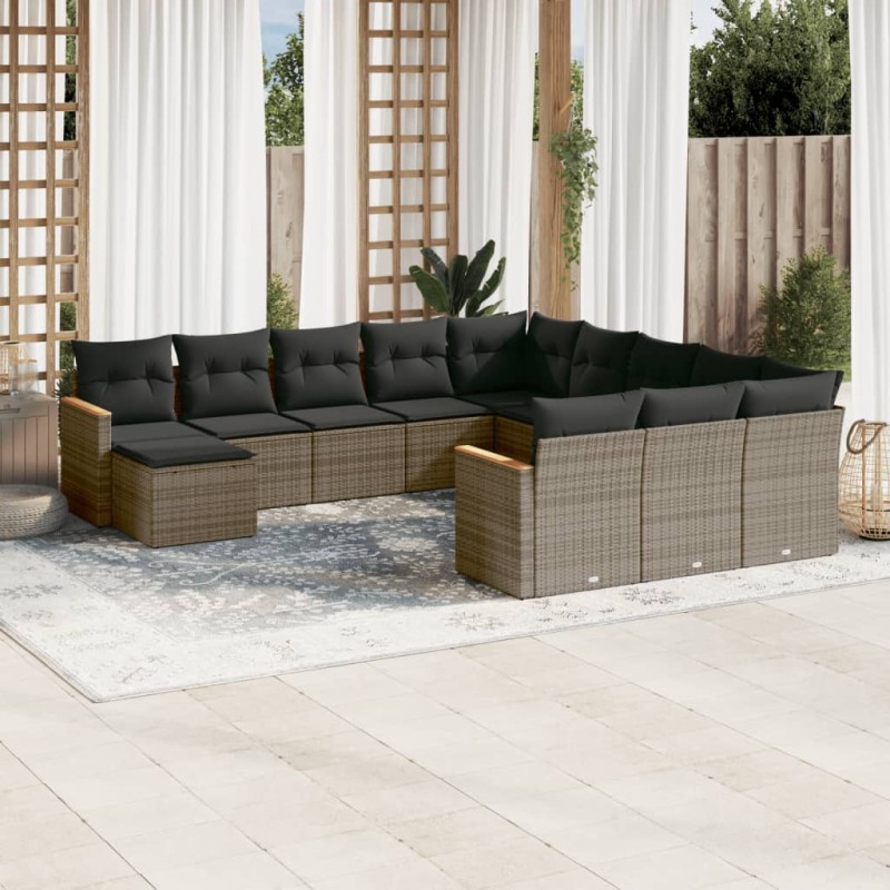 vidaXL Set de sofás de jardín 12 pzas con cojines ratán sintético gris vidaXL Set de sofás de jardín 12 pzas con cojines ratán sintético gris