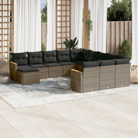 vidaXL Set de sofás de jardín 12 pzas con cojines ratán sintético gris