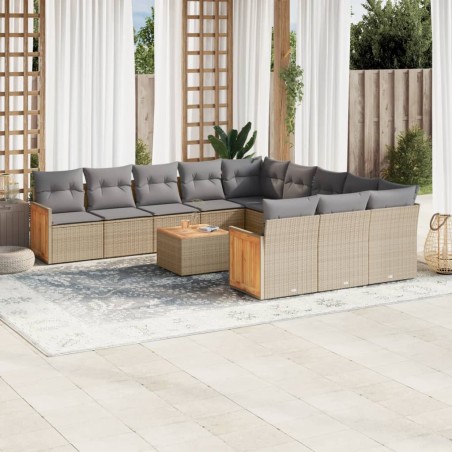 vidaXL Set sofás de jardín con cojines 13 pzas ratán sintético beige