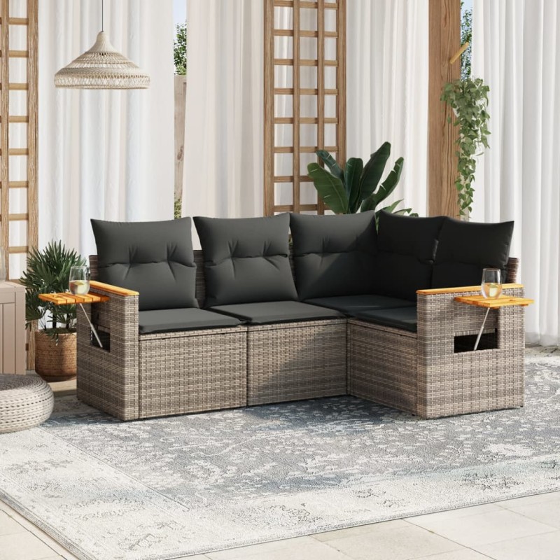 vidaXL Set de sofás de jardín 4 pzas y cojines ratán sintético gris vidaXL Set de sofás de jardín 4 pzas y cojines ratán sintético gris
