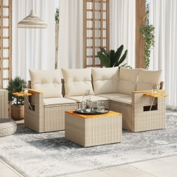 vidaXL Juego de sofás jardín con cojines 5 pzas ratán sintético beige