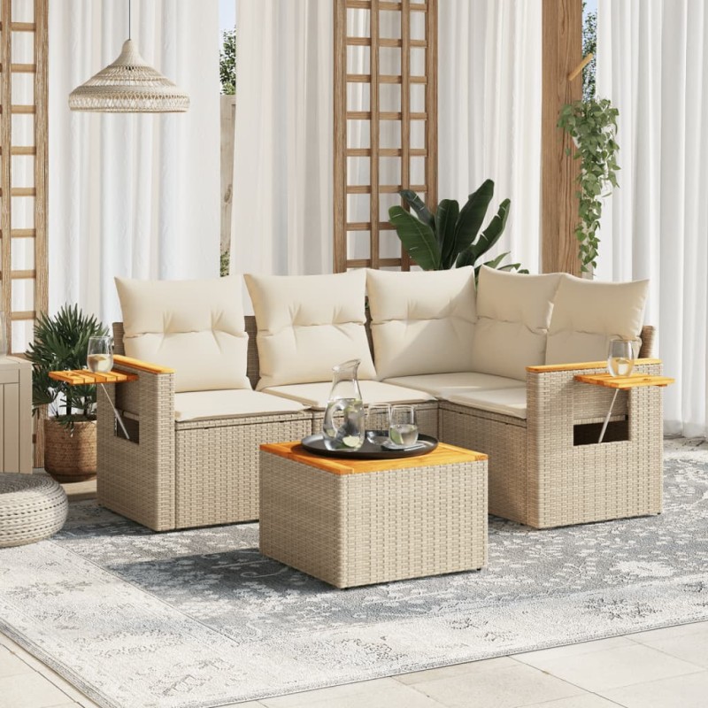 vidaXL Juego de sofás jardín con cojines 5 pzas ratán sintético beige