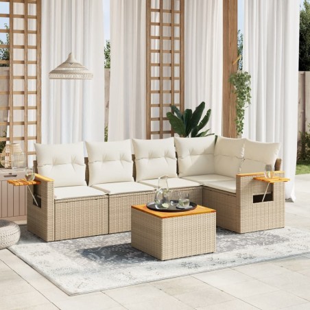 vidaXL Juego de sofás jardín con cojines 6 pzas ratán sintético beige