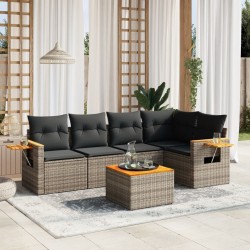 vidaXL Set de muebles de jardín 6 pzas y cojines ratán sintético gris