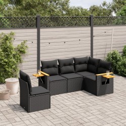 vidaXL Set de muebles de jardín 5 pzas y cojines ratán sintético negro