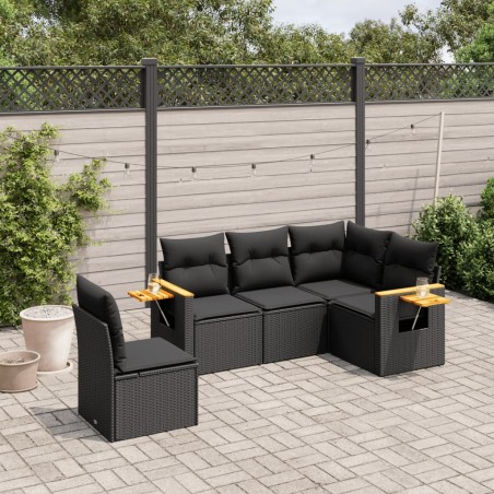 vidaXL Set de muebles de jardín 5 pzas y cojines ratán sintético negro