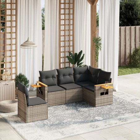 vidaXL Juego de sofás jardín con cojines 5 pzas ratán sintético gris