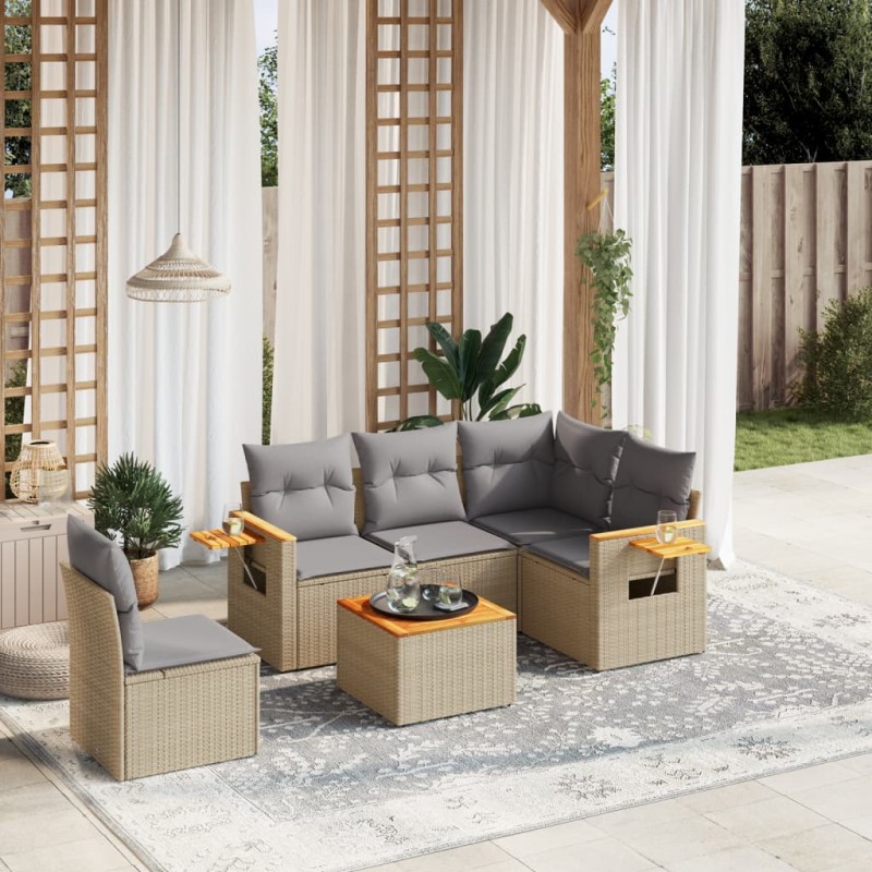 vidaXL Juego de sofás jardín con cojines 6 pzas ratán sintético beige vidaXL Juego de sofás jardín con cojines 6 pzas ratán sintético beige