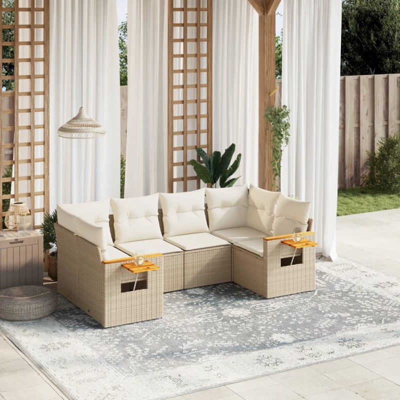 vidaXL Juego de sofás jardín con cojines 6 pzas ratán sintético beige vidaXL Juego de sofás jardín con cojines 6 pzas ratán sintético beige