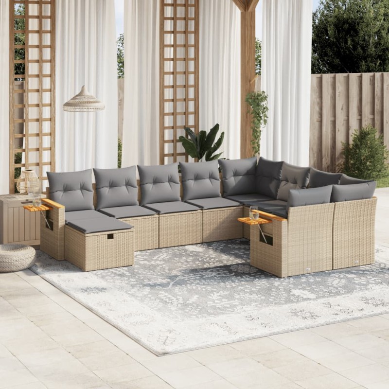 vidaXL Juego de sofás jardín con cojines beige 10 pzas ratán sintético vidaXL Juego de sofás jardín con cojines beige 10 pzas ratán sintético