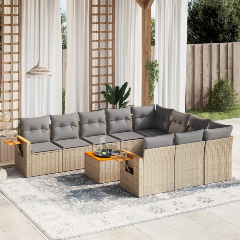 vidaXL Set de sofás de jardín 11pzas con cojines ratán sintético beige vidaXL Set de sofás de jardín 11pzas con cojines ratán sintético beige