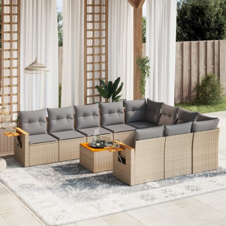 vidaXL Set de sofás de jardín 11pzas con cojines ratán sintético beige