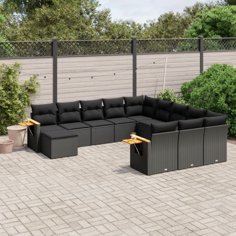 vidaXL Set de sofás de jardín 11 pzas y cojines ratán sintético negro vidaXL Set de sofás de jardín 11 pzas y cojines ratán sintético negro