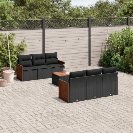 vidaXL Set de comedor de jardín 7 pzas y cojines ratán sintético negro