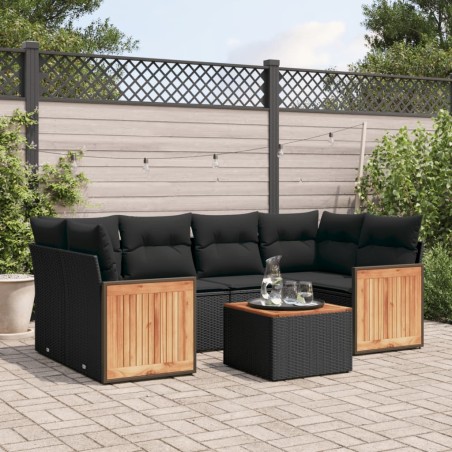 vidaXL Set de comedor de jardín 7 pzas y cojines ratán sintético negro