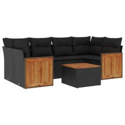 vidaXL Set de comedor de jardín 7 pzas y cojines ratán sintético negro