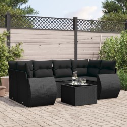vidaXL Set de comedor de jardín 7 pzas y cojines ratán sintético negro