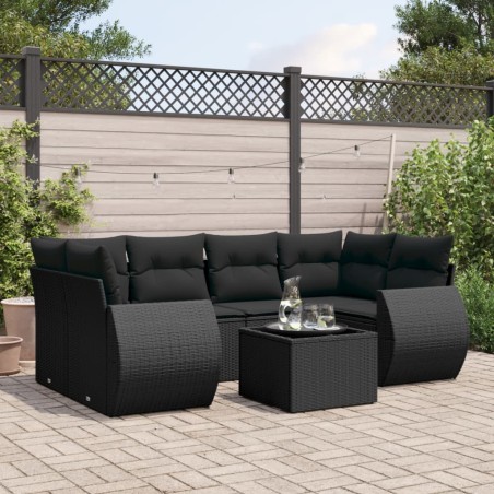 vidaXL Set de comedor de jardín 7 pzas y cojines ratán sintético negro