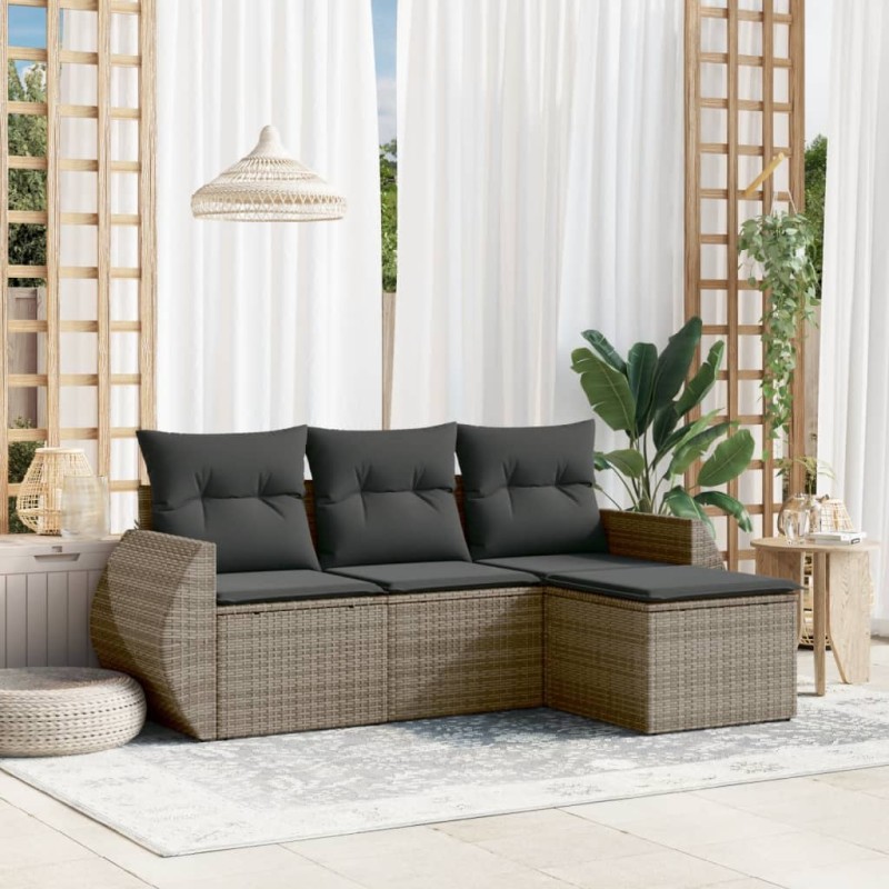 vidaXL Set de sofás de jardín 4 pzas y cojines ratán sintético gris vidaXL Set de sofás de jardín 4 pzas y cojines ratán sintético gris