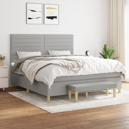 vidaXL Cama box spring con colchón tela gris claro 180x200 cm