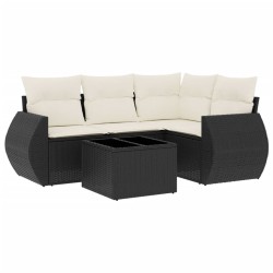 vidaXL Set de muebles de jardín 5 pzas y cojines ratán sintético negro