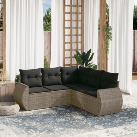 vidaXL Juego de sofás jardín con cojines 5 pzas ratán sintético gris