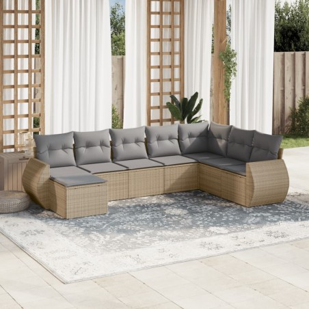 vidaXL Juego de sofás de jardín con cojines beige 8 pzas ratán PE