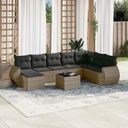 vidaXL Set de muebles de jardín 9 pzas y cojines ratán sintético gris