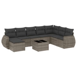 vidaXL Set de muebles de jardín 9 pzas y cojines ratán sintético gris