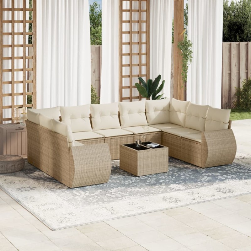 vidaXL Juego de sofás jardín con cojines beige 10 pzas ratán sintético vidaXL Juego de sofás jardín con cojines beige 10 pzas ratán sintético