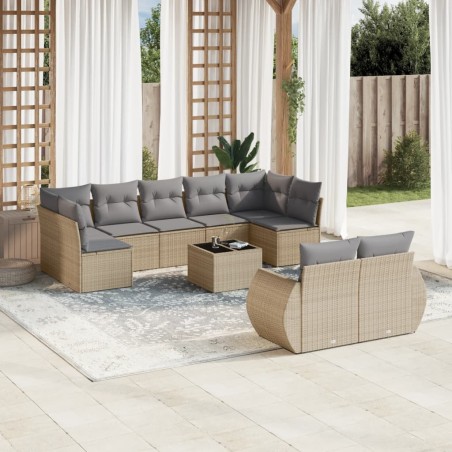 vidaXL Juego de sofás jardín con cojines beige 10 pzas ratán sintético