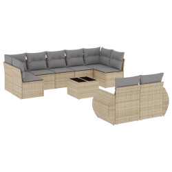 vidaXL Juego de sofás jardín con cojines beige 10 pzas ratán sintético