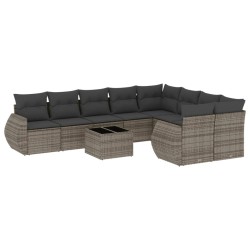vidaXL Set de sofás de jardín 10 pzas con cojines ratán sintético gris