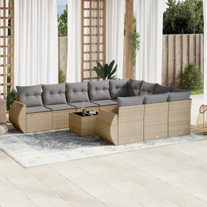 vidaXL Set de sofás de jardín 11pzas con cojines ratán sintético beige