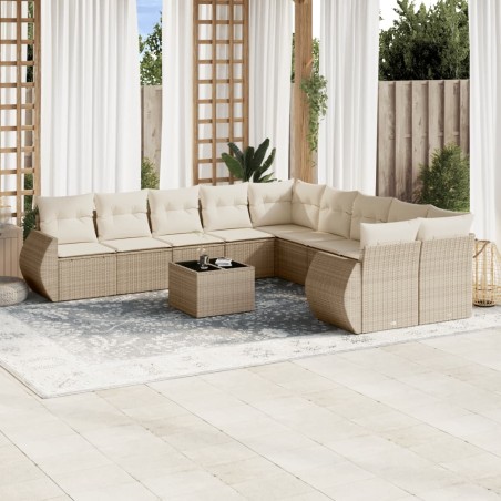 vidaXL Set de sofás de jardín 11pzas con cojines ratán sintético beige