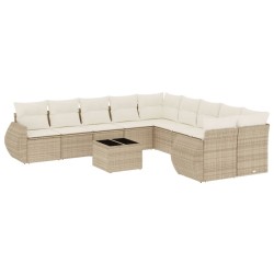 vidaXL Set de sofás de jardín 11pzas con cojines ratán sintético beige