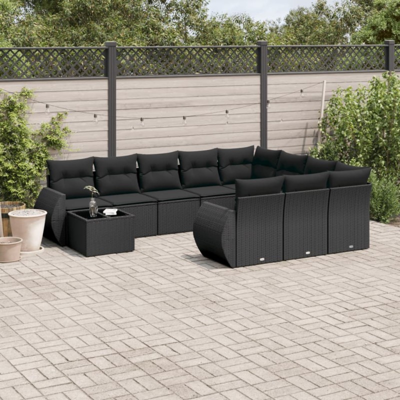 vidaXL Set de sofás de jardín 11 pzas y cojines ratán sintético negro vidaXL Set de sofás de jardín 11 pzas y cojines ratán sintético negro