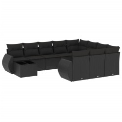 vidaXL Set de sofás de jardín 11 pzas y cojines ratán sintético negro