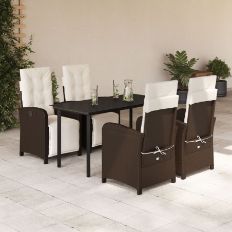 vidaXL Set comedor de jardín 5 piezas y cojines ratán sintético marrón
