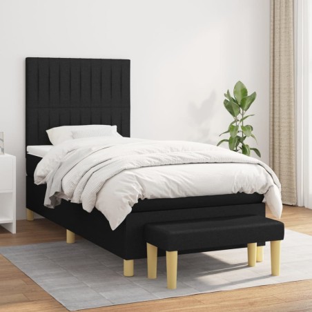 vidaXL Cama box spring con colchón tela negro 90x190 cm