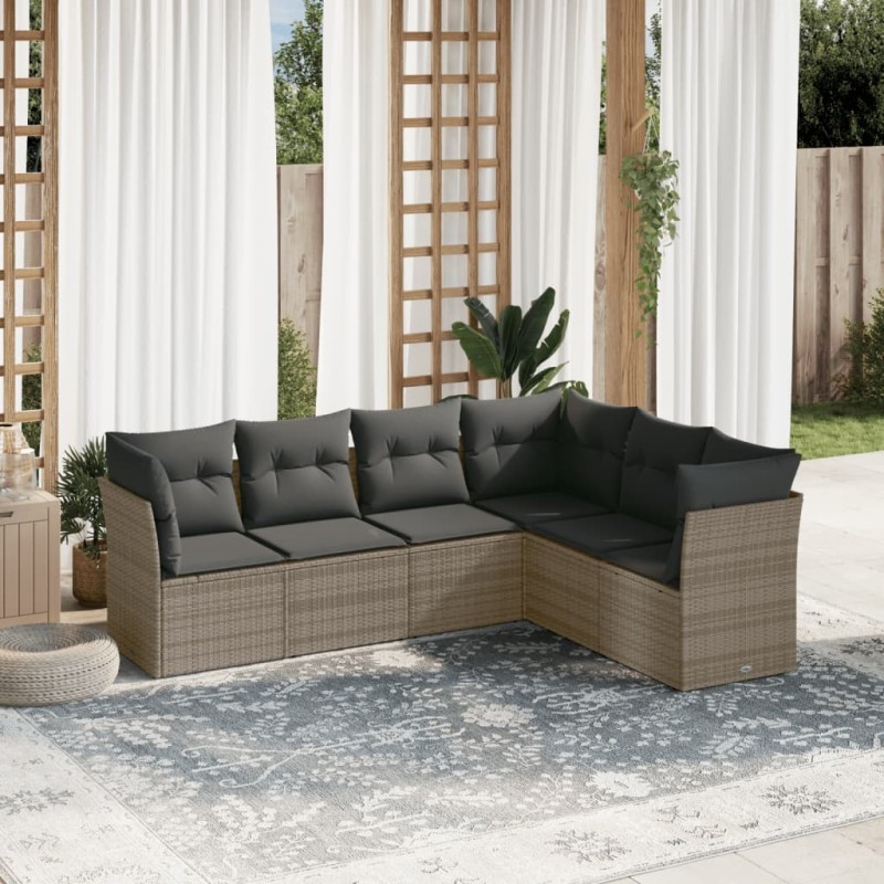 vidaXL Set de muebles de jardín 6 pzas y cojines ratán sintético gris vidaXL Set de muebles de jardín 6 pzas y cojines ratán sintético gris