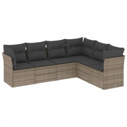 vidaXL Set de muebles de jardín 6 pzas y cojines ratán sintético gris