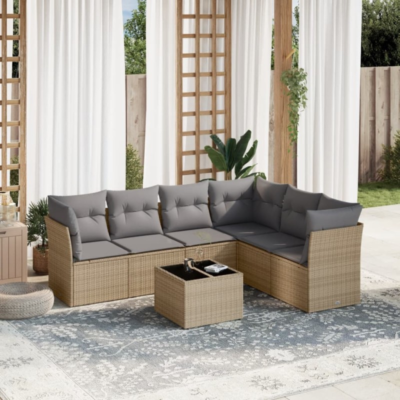 vidaXL Set sofás de jardín 7 piezas y cojines ratán sintético beige