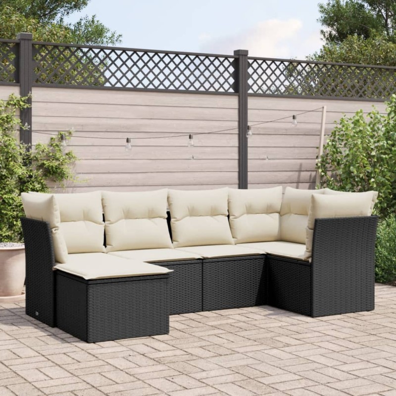 vidaXL Set de sofás de jardín 6 piezas y cojines ratán sintético negro vidaXL Set de sofás de jardín 6 piezas y cojines ratán sintético negro