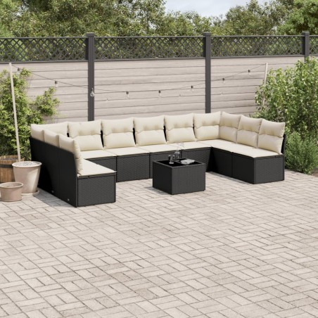 vidaXL Set de sofás de jardín 11 pzas y cojines ratán sintético negro