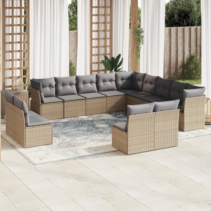vidaXL Set sofás de jardín con cojines 13 pzas ratán sintético beige vidaXL Set sofás de jardín con cojines 13 pzas ratán sintético beige